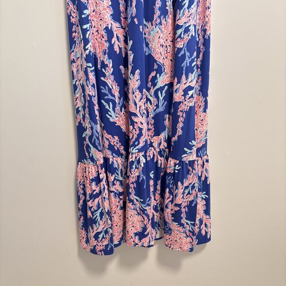 Lilly Pulitzer Dress Womens Large Blue Madsen Midi Swim On Over Coral Print NWT - Picture 3 of 14